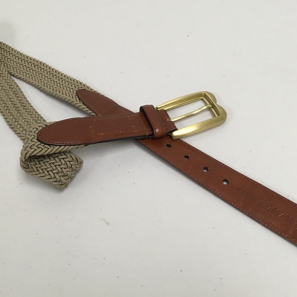 Bally Italy Brown Leather woven stretch belt 34 - Picture 3 of 7